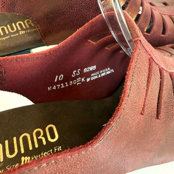 Munro American Sandals Red Bronze 10SS Leather Slingback Peep Toe Comfort Heels - Picture 3 of 8